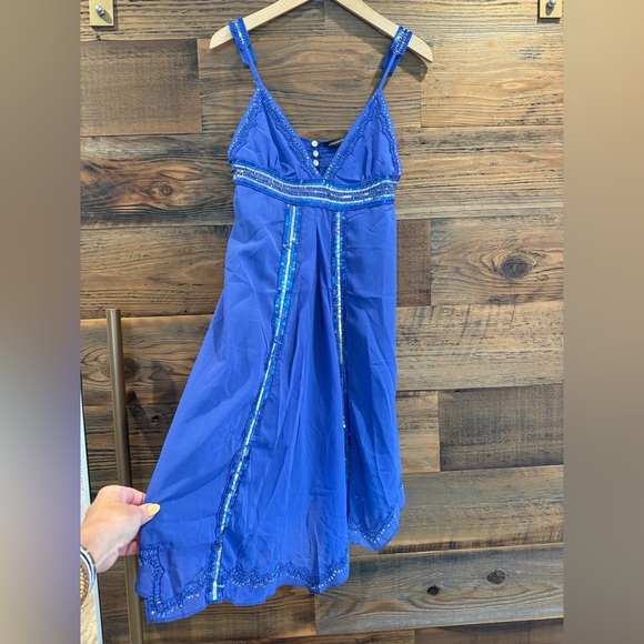 NWT Blue Embellished Sequins Mini Dress - Picture 2 of 8